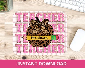 Teacher Mousepad PNG for Back to School, Teacher Custom Name, Custom Mousepad, Custom Teacher gift, Mouse Pad Sublimation, Teacher Coquette