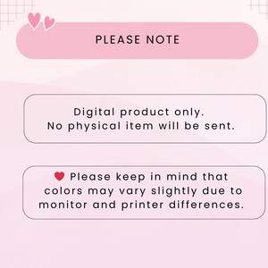 May include: A pink and white digital product notice with text that reads "PLEASE NOTE". The text below states that it is a digital product only and no physical item will be sent. It also notes that colors may vary.