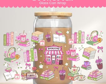 Book Lover 16oz Can Glass Wrap, Bookish girl, Reading Aesthetic Sublimation, Bookworm Coffee Cup, Cozy Reading Cup Wrap, Reading club gift