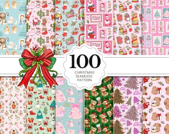Christmas Digital Paper Bundle, Seamless Pattern pack, Holiday Digital Papers, Christmas wrapping paper designs, Xmas background set