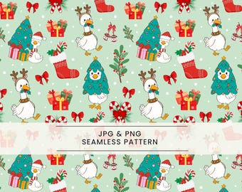 Funny Christmas Goose Seamless Pattern, Festive Goose Digital Paper for Scrapbooking, Coquette Christmas, Kids patterns, Christmas wrapping