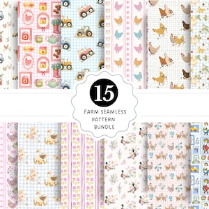 Farm Seamless Pattern Bundle, Cottagecore Farm Animal Patterns, Chickens Ducks Tractor Digital Paper for Fabric, Baby Nursery, Country decor