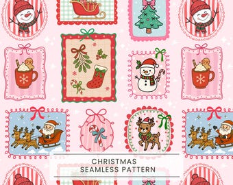 Christmas Seamless, Pink Retro Holiday Digital Paper, Vintage Christmas Fabric Design, Scrapbooking christmas, Christmas Collage Images