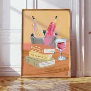 Printable art for book and wine lovers, Wine Poster, Wine wall art print, Home Bar Print, Bar Cart Wall Art, Book Club Wine, Bookshelf Decor