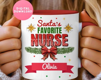Santa's Favorite Nurse Mug Wrap PNG, Christmas Nurse Sublimation, Personalized Mug, Appreciation, hospital gifts, Coffee mugs, Coworker gift
