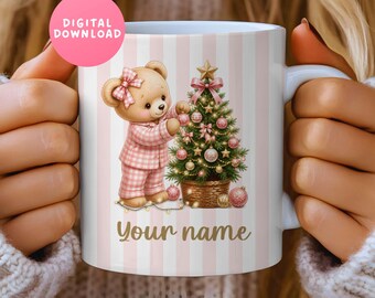 Christmas mugs personalized Png, Girl custom name, Baby bear gifts, Kids christmas mug, Christmas mug wrap, Digital mug, Sublimation mugs