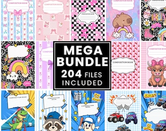 Set mit Notizbuchhüllen, Mega-Set zum Ausdrucken, personalisierte Notizbuchhüllen, Schulanfangs-Vorlagen zum Ausdrucken, individuelle Schulsachen