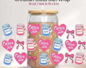 Christian Glass Can Wrap, Jesus is my Jam, Christianity Png designs, Jesus Coffee Cup Wrap, Faith gifts, Coquette christian, Preppy girly