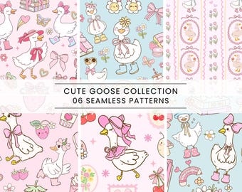 Silly Goose Seamless Pattern Bundle, Pastel Goose Clipart for Scrapbooking, Sublimation and Crafts, Cute Digital Download for Nursery Decor