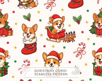 Christmas Corgi Seamless Pattern, Christmas Dog Seamless, Corgi Digital Paper, Welsh Corgi Pattern, Cute Holiday Dog, Animals christmas Png