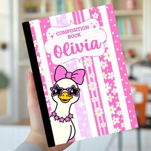 Personalized composition notebook cover, Cute Goose, Custom school supplies, Preppy girly, Back to school, Printable cover, Teacher journal image 5