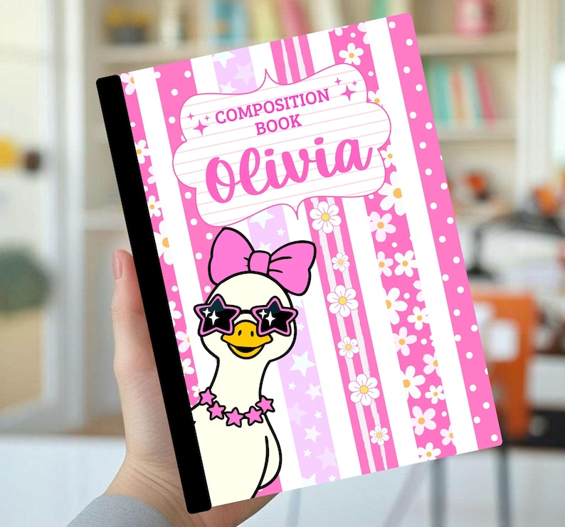 Personalized composition notebook cover, Cute Goose, Custom school supplies, Preppy girly, Back to school, Printable cover, Teacher journal image 5