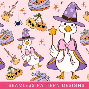 Goose Halloween Digital Paper Seamless Pattern, Silly goose pattern, Digital Seamless Pattern Goose, Seamless paper, Kawaii Witch Goose Png