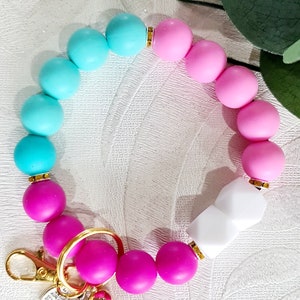 SILICONE BEAD WRISTLET, keychain, silicone bead bracelet, tassel keychain, key holder
