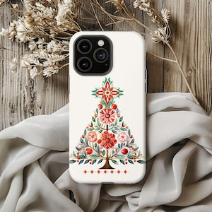 Christmas tree phone case, Though phone case, Scandinavian design phone case, Norwegian folk art case, Elegant IPhone phone  minimalist case