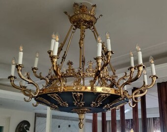 French Chandelier Antique Gold & Black Crystal Light Fixture for living room, victorian era and Gothic architecture grand hanging light