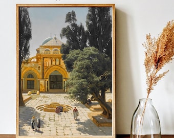 Palestine Masjid al-Aqsa Vintage Art Print | Islamic Wall Art | Vintage Decor | Palestinian Printable | Mosque Oil Painting | Muslim Gifts