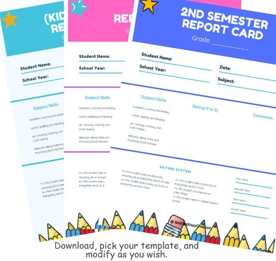 Report Card Progress Report Template: Simple - Etsy Report Card Progress Report Template: Simple - Etsy