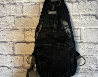 Sling bag repurposed denim one of a kind