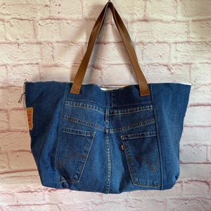 Vintage tablecloth/denim tote bag