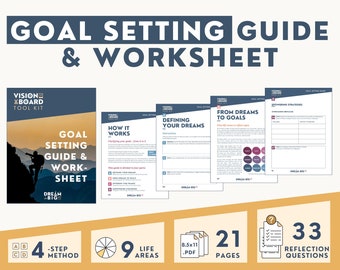 Goal Setting Worksheet | Printable Goal Planner Worksheet | 33 Questions to Get From Dreams and Visions to Actions and Success