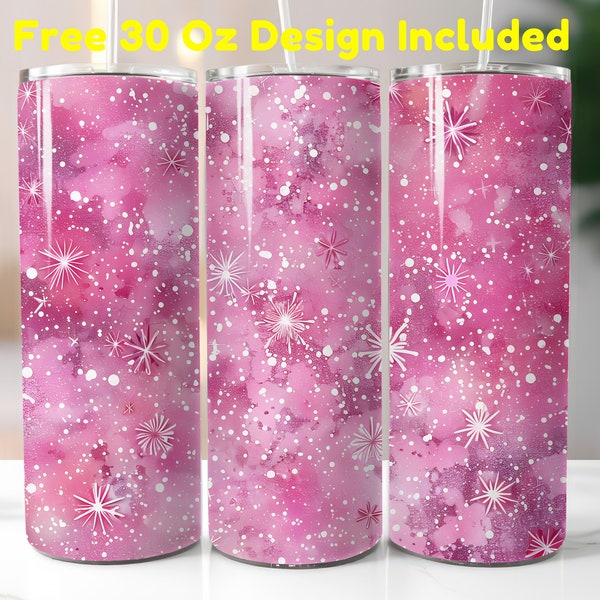 Pink Snow Glitter 20oz Tumbler Sublimation Design, Tumbler Wrap Template, Straight Skinny Tumbler Wrap PNG, Instant Download, Commercial Use
