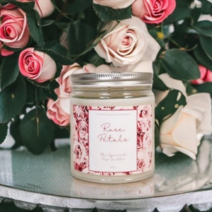 Rose Petals Soy Candle | Jar Candle | Handmade Soy Wax Candle | Rose Candle | Eco-Friendly | Essential Oils | Gift Ideas | Non-toxic