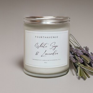 White Sage and Lavender Soy Candle | Hand Poured Soy Wax Candle | Relaxing Candle | Lavender Candle | Sage Candle | Gift Ideas
