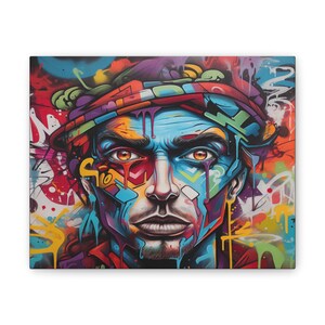 Vibrant Canvas Art Print - Urban Graffiti Wall Decor, Street Art Portrait for Home, Office, Gift
