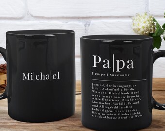 Personalisierte Tasse Papa Definition mit weißem Druck. Stilvoll, langlebig, einzigartig ein besonderes Geschenk für Vater