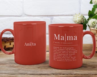 Personalisierte Tasse – Mama Geschenk Definition mit weißem Druck. Stilvoll, langlebig, einzigartig für besondere Anlässe.