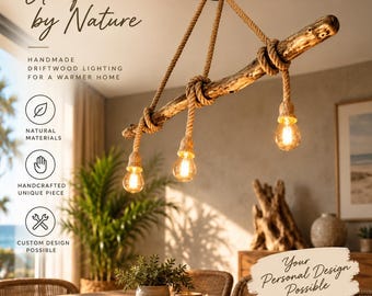 Rustic driftwood pendant light – handcrafted dining table lamp – nautical ceiling lamp – driftwood hanging lamp for your living room