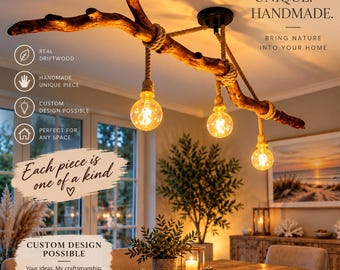 XXL Driftwood Pendant Lamp – Handmade Rustic Wooden Pendant Light – Perfect Lighting for Living Room, Dining Table and Kitchen Island