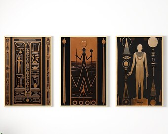 Ensemble de 3 oeuvres d'art murales de l'Egypte ancienne | Triptyque Hiéroglyphes Symboles | Impressions vintage esthétiques de Pharaon | Art historique de l'Egypte | Téléchargement instantané