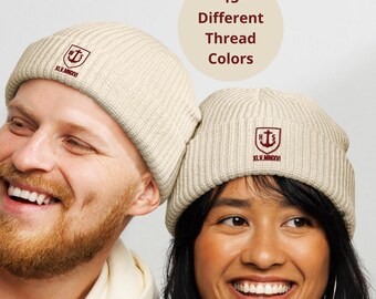 Personalized Fisherman Beanie, Custom Embroidered Beanie, Wool Beanie, Surfing Beanie, Couple Matching Hats, Couple Hiking, Fishing Gift