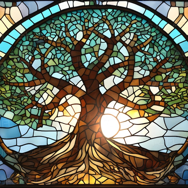 The Tree of Life | Stained Glass Mosaic style | Original digital graphic | Digital file download | Downloadable print | Printable art