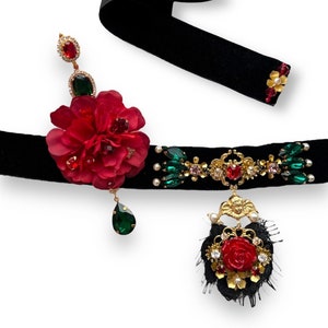 Dolce Vita jewelry set baroque velvet choker Victorian angel accessories for women flower earrings embroidered crystal necklace lace pendant