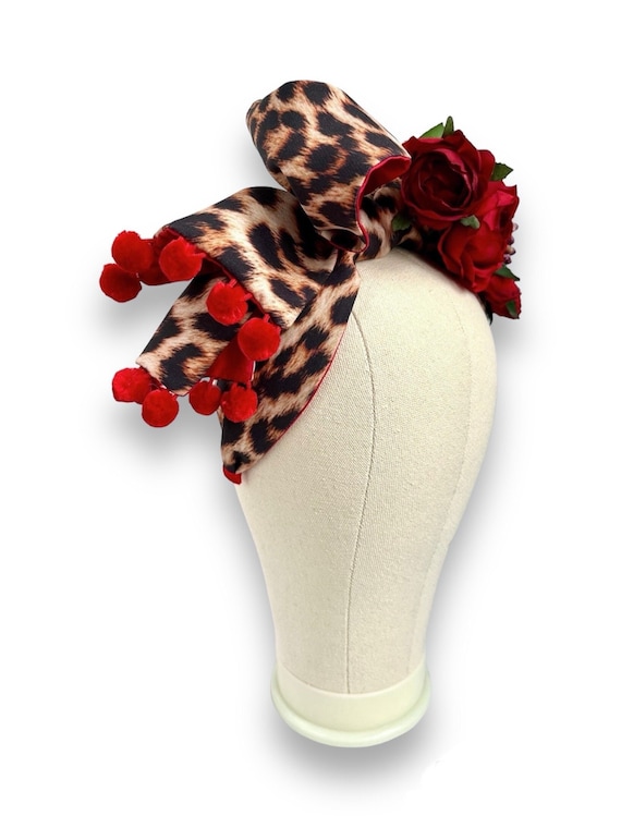 Sicilian Flower Headband Leopard Fabric Turban Bow Headpiece  display picture 1