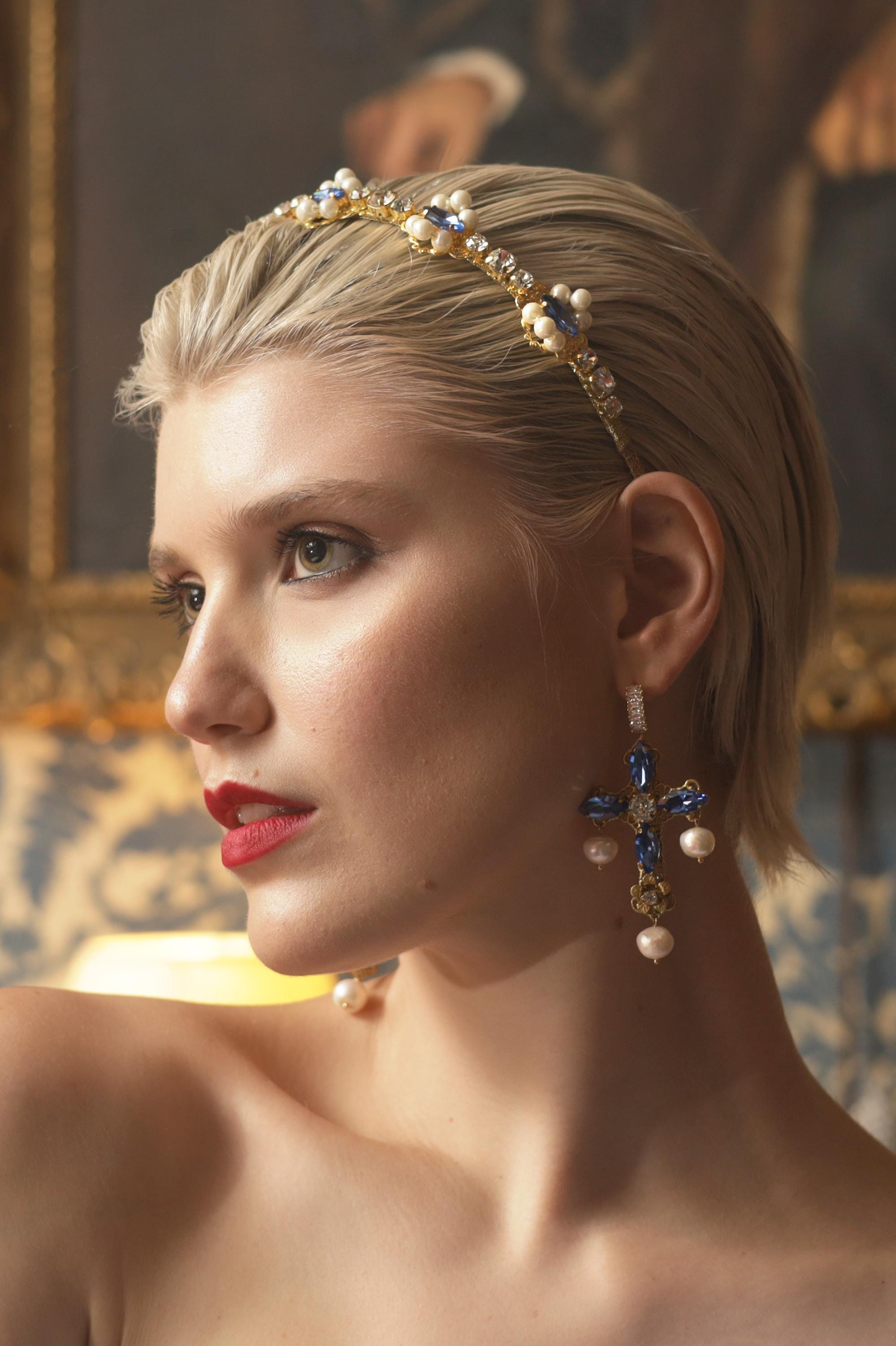 Elegant Baroque Lilac, Blue, & Gold Embellished Jeweled Headband Luxurious Baroque Headband With Handcrafted Jeweled  main image 2