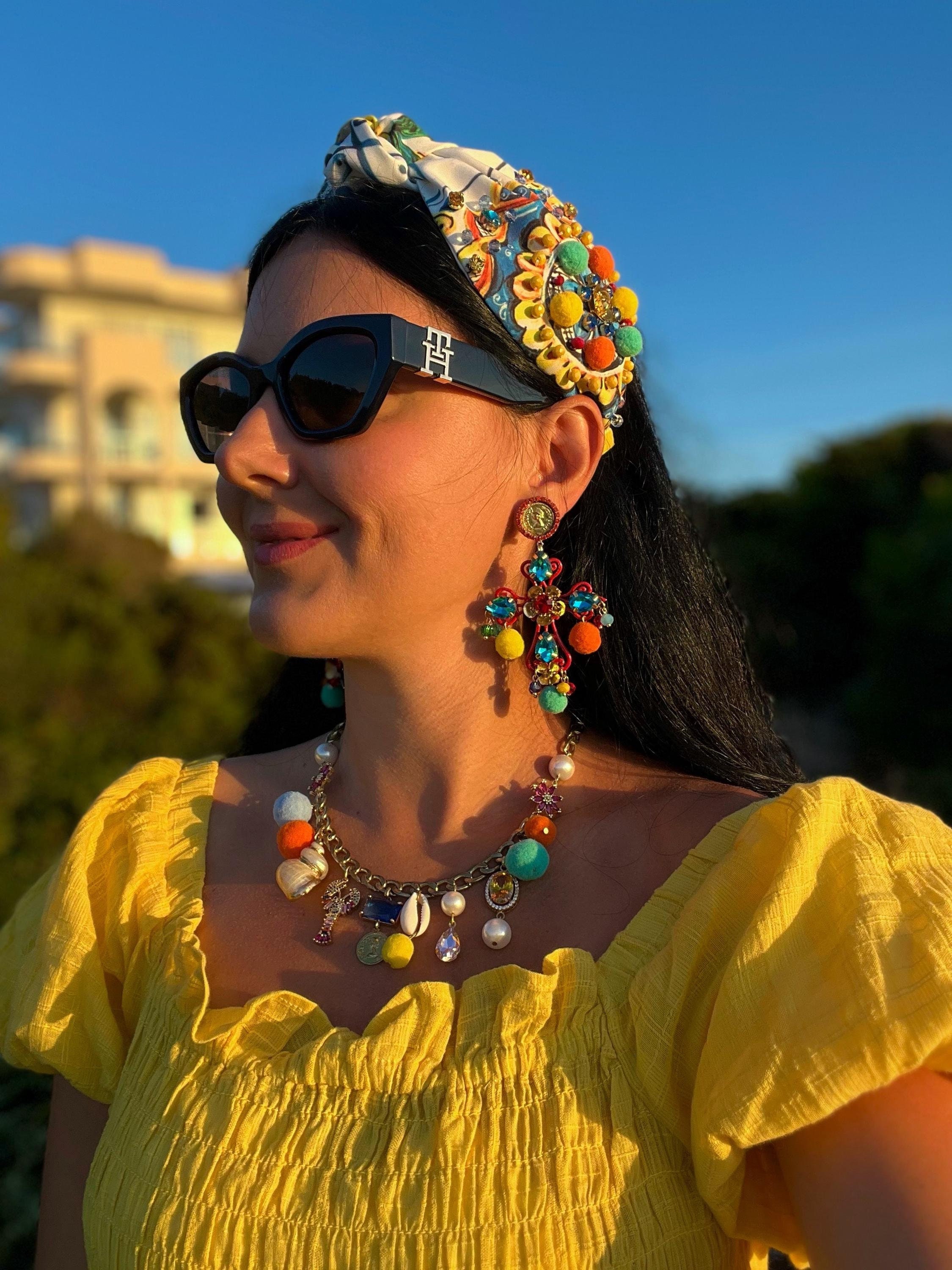 Sicilian Majolica Jewelry Set Top Knotted Turban Headband  display picture 1