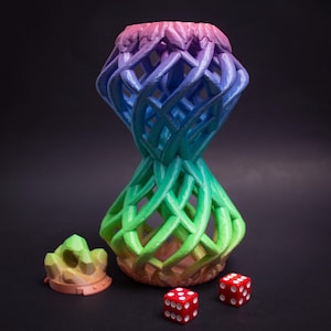 Twisted Hourglass Dice Tower, 3D Printed Dice Shaker and holder