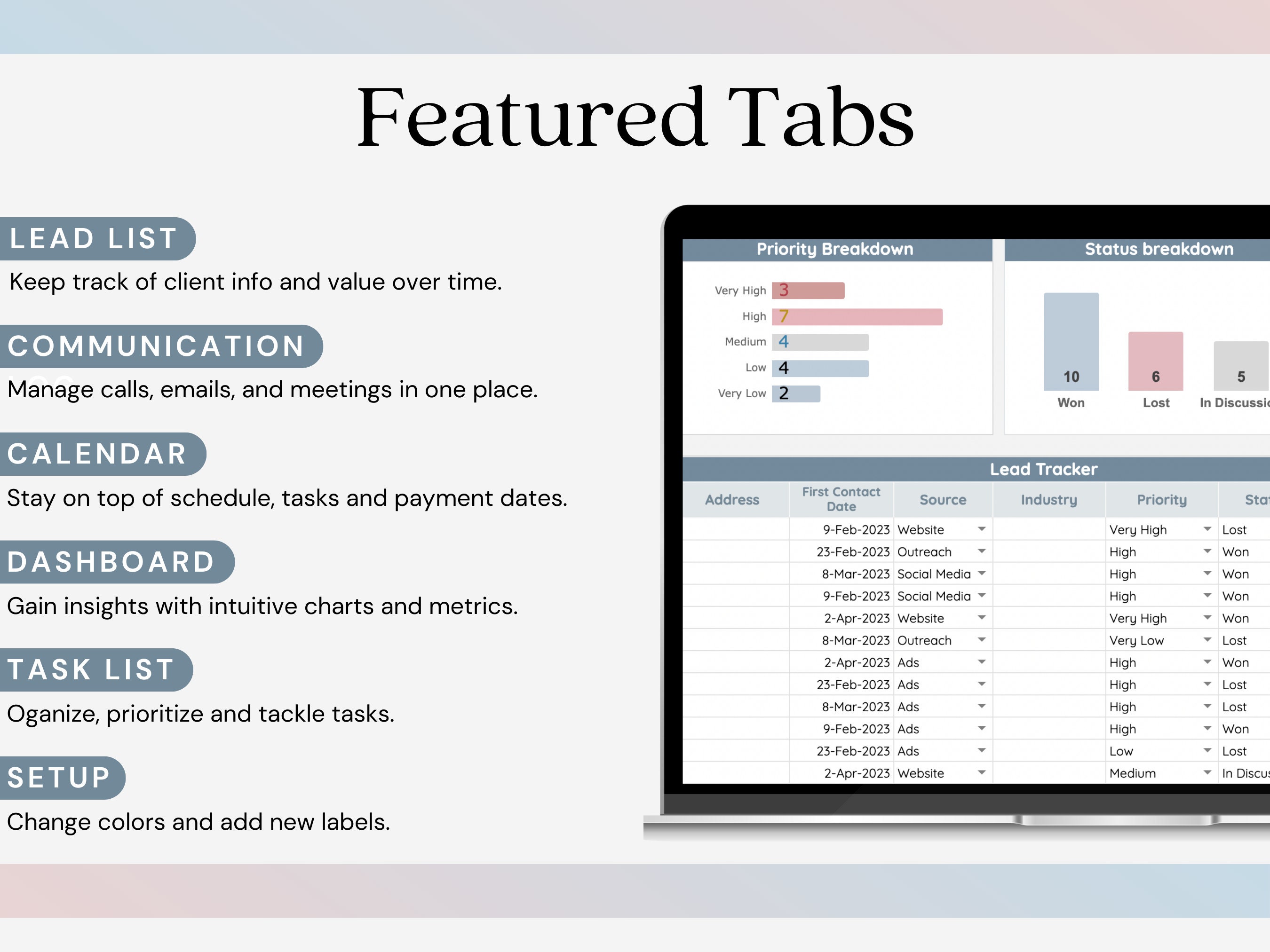 Lead Tracker Spreadsheet | Small Business Lead Management | Task ...