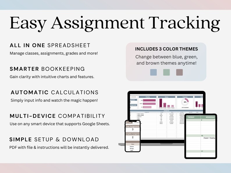 Assignment Tracker Spreadsheet | Student Homework Log | Google Sheets ...