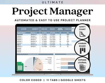 Project Management Template | Project Activity Planner & Tracker | Gantt Chart | Dashboard | Google Sheets Spreadsheet