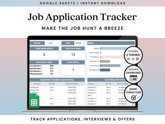 Job Application Tracker | Job Tracker Template |  Job Planner Spreadsheet | Interview Tracker | Google Sheets
