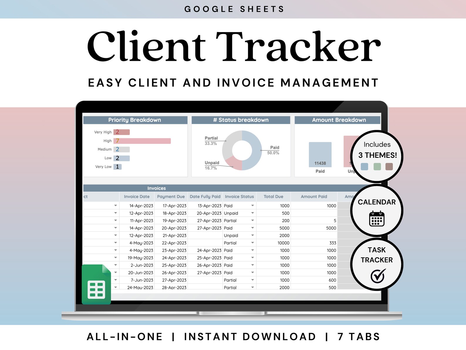 Client & Invoice Tracker Spreadsheet | Small Business Client Management ...