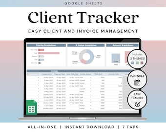 Client & Invoice Tracker Spreadsheet | Small Business Client Management | Task Tracker | Calendar | Google Sheets