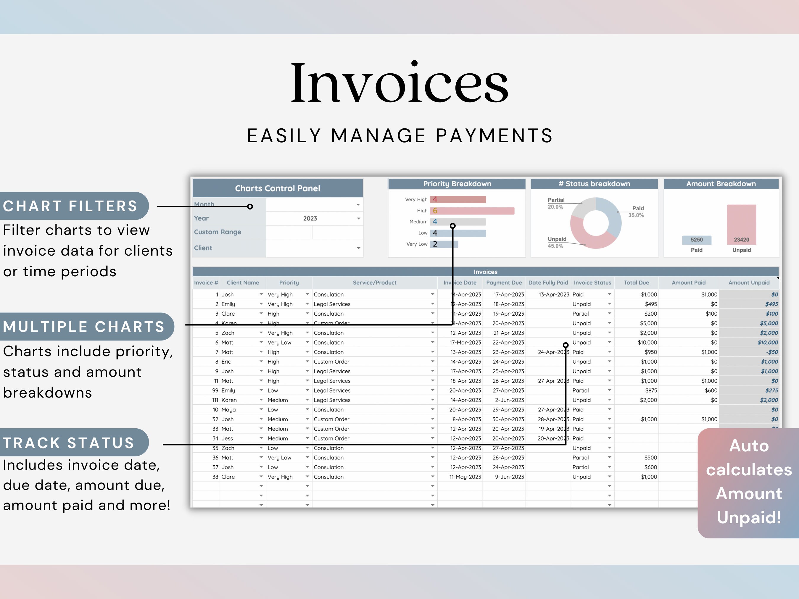 Client & Invoice Tracker Spreadsheet | Small Business Client Management ...