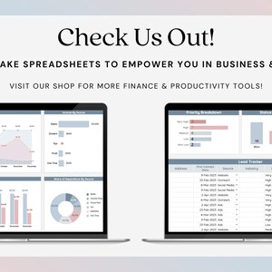 May include: A laptop computer screen displaying a spreadsheet with charts and graphs. The spreadsheet is titled "Lead Tracker" and includes columns for address, first contact date, source, industry, priority, status, and value. The spreadsheet is designed to help businesses track their leads and manage their sales pipeline.