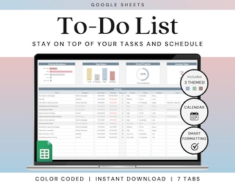 To Do List Spreadsheet | Task Tracker | Task Management Google Sheets Template w/ Calendar